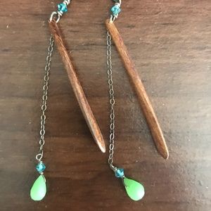 Green and brown dangle earrings
